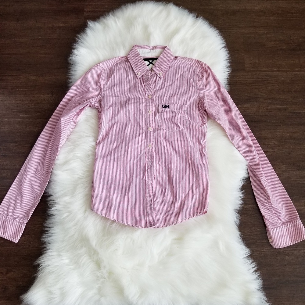 Gilly Hicks pink & white stripped collared shirt
